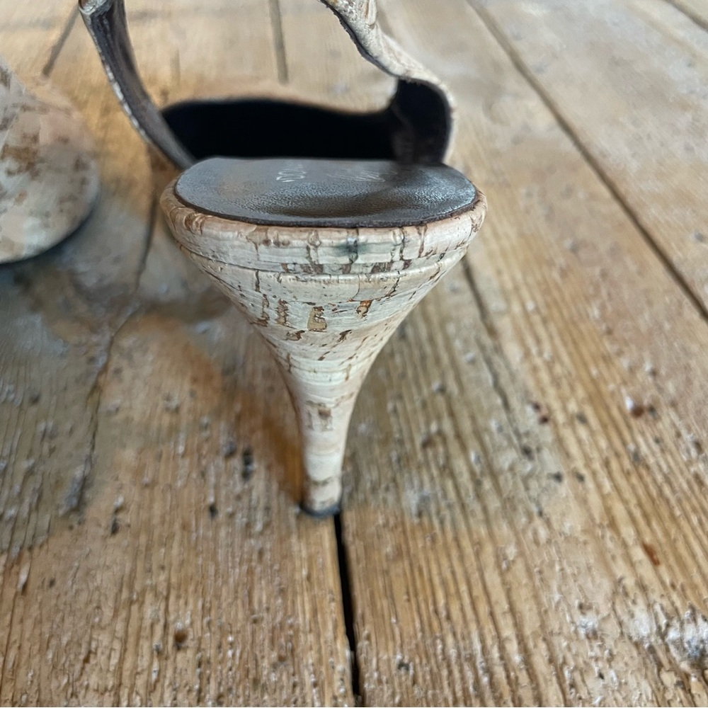 Donald J Pliner Cork Slingback Heels Stiletto Sandal Shoe 9 - Picture 12 of 15